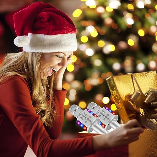 BONAOK Karaoke Microphone for Kids & Adults - Bluetooth Microphones Singing Mic with Disco Lights, Echo Effect, Built-in Speaker Portable Karaoke Player for Party Travel Gifts Q78(Silver) - color: Silver