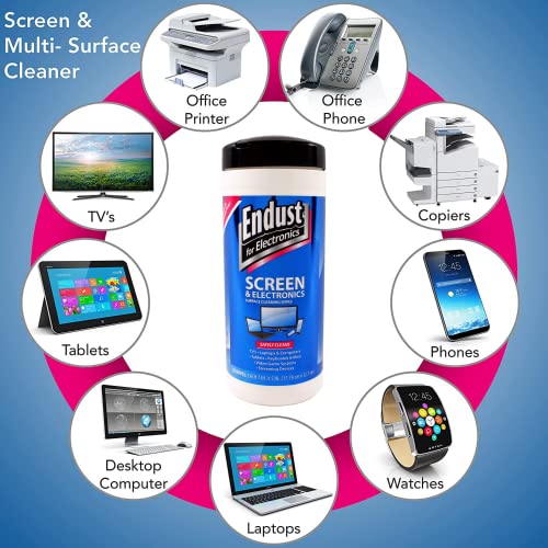 Endust For Electronics Screen & Surface Cleaning Wipes, For Tablet, E-Reader, Computer Monitor, Laptop, Phone, or TV; Pre-Moistened, Alcohol & Ammonia Free, 70 Wipes and A Microfiber Towel - size: 1 Count (Pack of 1)