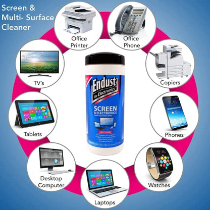Endust For Electronics Screen & Surface Cleaning Wipes, For Tablet, E-Reader, Computer Monitor, Laptop, Phone, or TV; Pre-Moistened, Alcohol & Ammonia Free, 70 Wipes and A Microfiber Towel - size: 1 Count (Pack of 1)