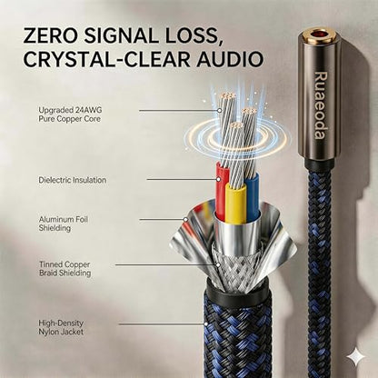 3.5mm Male/Female 12ft Double Shielded Stereo Audio Extension Cable & Adapter - color: Blue, size: 1Pack 12Ft
