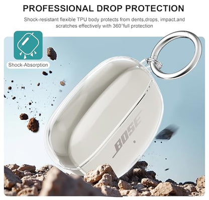 Aircawin for Bose Ultra Open Earbuds Case Clear 2024,Full Protective Shockproof Soft Transparent TPU Cover for Bose Open Ear Wireless Earbud Headphone Accessories with Carabiner and Cleaning Pen-Clear - color: Clear