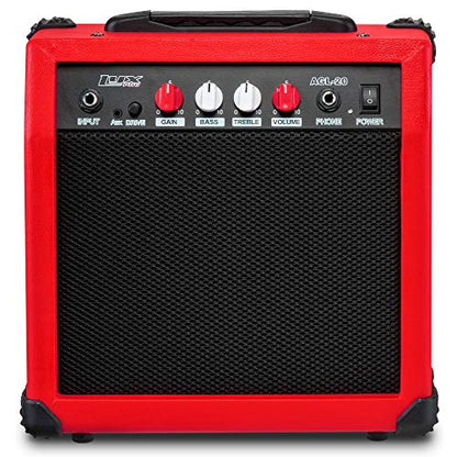 LyxPro Electric Guitar Amp 20 Watt Amplifier Built in Speaker Headphone Jack and Aux Input Includes Gain Bass Treble Volume and Grind - Red - color: Red, size: 20 Watt