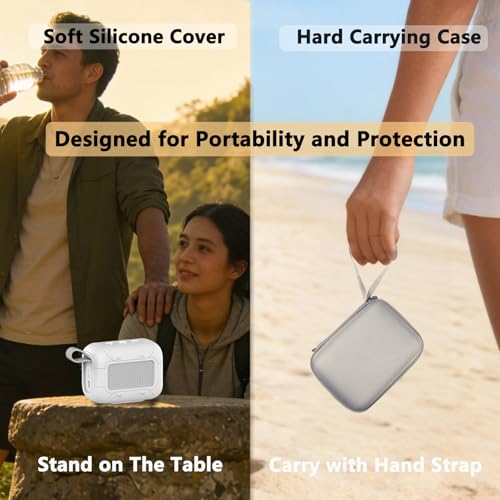 Protective Case for JBL Go 5 Portable Bluetooth Speaker | Accessories Hard Carrying Case and Silicone Cover with Metal Carabiner (White Case) - color: White Case