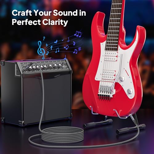 Elebase 1/4 inch 6.35mm TS Guitar Cable 3.3FT 2Pack | Quarter inch 6.3mm Guitar Instrument Cord,Mono Straight 1/4 Male Audio Wire Line for Electric Bass,Amp,Keyboard,Pedals - size: 3.3ft/1m, style: Straight-Grey