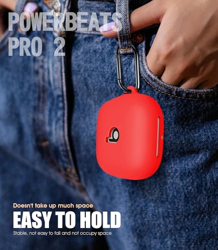 Cover for Beats Powerbeats Pro 2 Case (Red) | with Cleaning Kit and Carabiner, Soft Silicone Shockproof Protective Case Cover for Powerbeats Pro 2 - color: Red
