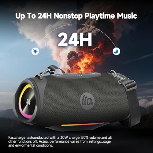 TAZATA Speakers Bluetooth Wireless Outdoor,120W Loud Sound with Deep Bass | IPX7 Waterproof Floating, BT 5.3 Boombox, 105dB Large Subwoofer, 11H, RGB Lights, Portable Speaker for Party, Kayaking, Beach - color: MAX-black