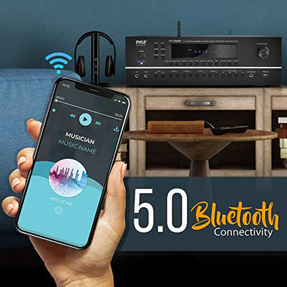Pyle 7.1-Channel Hi-Fi Bluetooth Stereo Amplifier - 2000 Watt AV Home Theater Speaker Subwoofer Surround Sound Receiver w/Radio, USB, RCA, HDMI, MIC in, Supports 4K UHD TV, 3D, Blu-Ray - PT796BT.5
