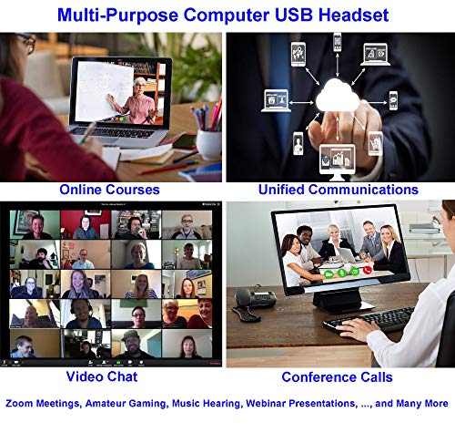USB Headset with Microphone for PC Laptop, Computer Headset Headphones with Mic Noise Cancelling in-line Controls for Home Office Call Center Business Softphones Teams Zoom Skype Online Class and More