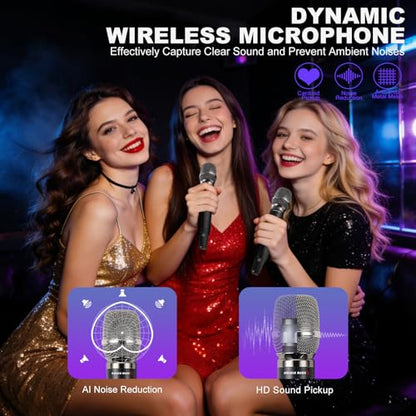Wireless Microphone System with 400ft Receiving Distance for Singing - color: Silver metal