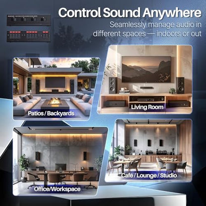 TNP Speaker Selector Switch Box - 4 Zone Channel High Power Stereo Amp Speaker Splitter with A/B/C/D Control Switcher, Spring Clip Connectors, Plug and Play Design, Up to 100W Per Channel