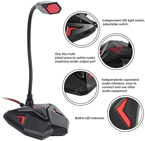 Microphone for Computer, USB Microphone with Mute Button, Desktop PC Mic Gooseneck Design with Headphone Monitoring Jack for PC,Laptop,Gaming Recording