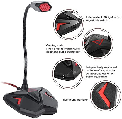Microphone for Computer, USB Microphone with Mute Button, Desktop PC Mic Gooseneck Design with Headphone Monitoring Jack for PC,Laptop,Gaming Recording