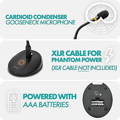 Movo GM-9 Professional 18-inch Gooseneck XLR Podium Microphone for Lectures, Conferences, Streaming, and Video Meetings