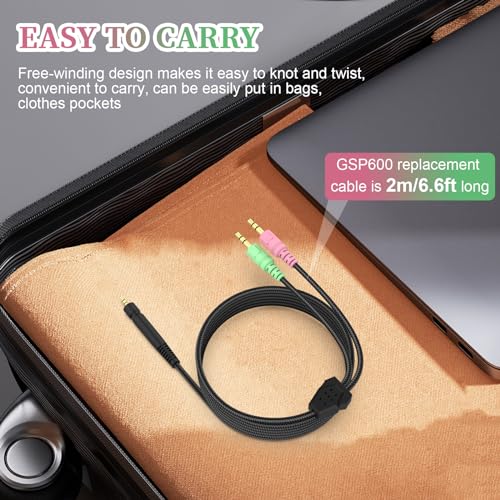 GSP 600 Cable for Sennheiser GAME ONE, GAME ZERO, PC 373D, GSP 670, GSP 500 | for GSP 350 Gaming Headset, PC, PS4, 6.6ft