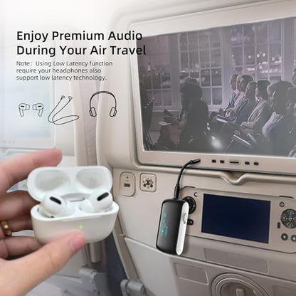 Bluetooth 5.2 Transmitter Receiver for 2 AirPods/Headphones | Flight Bluetooth Adapter for Airplane, TV, Gym with a 3.5mm Audio Jack, Wireless BT Receiver with Mic for Car/Home Stereo - color: White