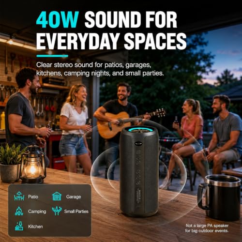 Musibaby M88 Pro 40W Bluetooth Speaker, IPX6, 40H Playtime, Dark Gray | Portable 40W stereo sound with IPX6 splash protection, RGB lights, 40H playtime, Bluetooth 5.3 and dual pairing - color: Black-pro