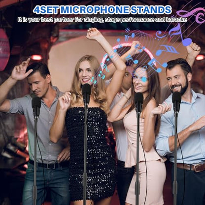 Relaxweex 4 Pcs Tripod Microphone Stand Kit for Bands & Studios Boom Arm Floor Mic Stand Adjustable Height 31.5-67 inch with Weighted Round Base, 4 Carrying Bag and 8 Mic Clips for Karaoke Church