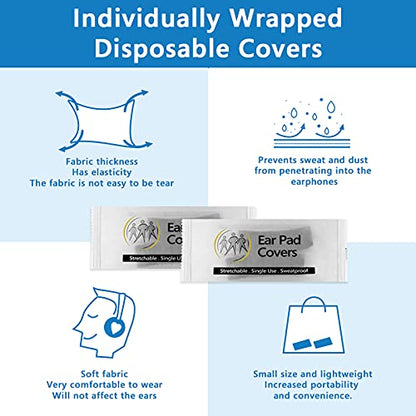 Geekria 50 Pairs Individually Wrapped Disposable Headphone Covers, Compatible with Over-Ear and MRI Headsets, Stretchable Sanitary Ear Pads, Hygienic Earcup Protectors (M, Black)