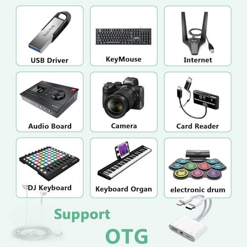 2-in-3 Lightning + USB C to 3.5mm Aux Audio Headphone Splitter Adapter Cable,USB OTG Camera Adapter+3.5mm Jack+Type-C Earphone/Charge Port,Phone Splitter for iPhone 15/14/13,Samsung,iPad,Huawei