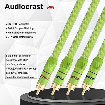 Audiocrast Hi-Fi RCA Cable 9.8FT/3M Dual RCA Male to Male 5N OFC Core Signal Cable Audio Cable for Amplifier,CD,DVD Play,Subwoofer (A51) - size: 9.8 ft, style: A51