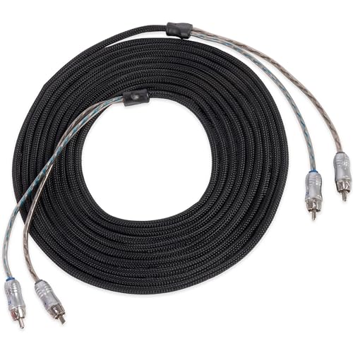NVX® XIX25 16.4 ft (5 Meter) Oxygen Free Copper 2-Channel Double Twisted Pair X-Series Car Audio RCA Audio Interconnect Cable with Shielded Noise Reduction and Split-tip Silver-Plated Machined Ends | Oxygen Free Copper Double Twisted Pair with Shielded No