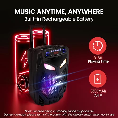 Pyle 800W Portable Bluetooth Speaker System Loud 12" Subwoofer, And Wireless Mic, Pa Speaker Is Wireless And Includes Wheels & 4 Hr Battery Life – for Karaoke, Parties & Outdoors - style: 800 watts