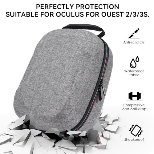 Case for Meta Quest 3/3S/2 & Vision Pro/Pico 4, Elite Strap & Battery Head Strap,with Lens Protector and Drawstring velvet bag,Portable Hard Carrying Case - color: Gray