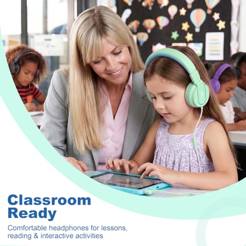 AILIHEN I35 Kids Headphones for School with Mic, 93dB Safe Volume, Green | Wired On Ear Headphones for Kids Girls, Foldable Lightweight Headphone for Classroom Learning & Entertainment Travel Computer - color: Aqua Green