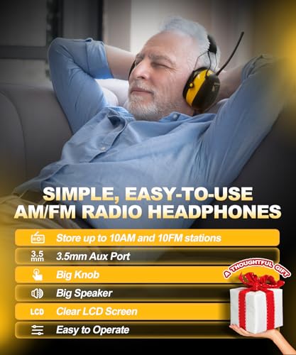 ZOHAN AM/FM Radio Headphone with Digital Display,Ear Protection Noise Reduction Earmuffs,Comfortable Hearing Protector - color: Yellow, style: Radio