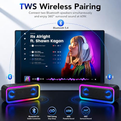 IKT Portable Bluetooth Speaker, 20W HD Sound, IPX7 Waterproof, Wireless, Big Sound and Deep Bass, TWS Pairing, 30Hrs of Playtime, for Home/Party/Outdoor/Beach, Birthday Gifts for Men Women - Black