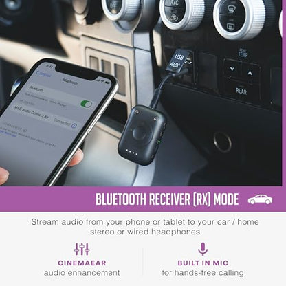 MEE audio Connect Air Pro Bluetooth Wireless Audio Transmitter & Receiver for AirPods or Bluetooth Headphones, 2-in-1 Adapter with Detachable Cable 3.5mm Aux Audio Jack for Airplanes, Auto, Gym, Black - color: Black, style: Connect Air Pro