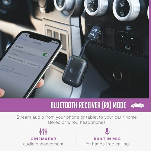 MEE audio Connect Air Pro Bluetooth Wireless Audio Transmitter & Receiver for AirPods or Bluetooth Headphones, 2-in-1 Adapter with Detachable Cable 3.5mm Aux Audio Jack for Airplanes, Auto, Gym, Black - color: Black, style: Connect Air Pro