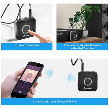 Bluetooth 5.3 Receiver, Bluetooth Audio Adapter for Speakers/Home Stereo, Low Latency, Noise Cancellation, 15-Hour Battery Life with AUX 3.5mm/RCA, Wireless Bluetooth Adapter for Old Receiver