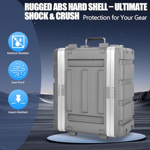 4U ABS Rack Case Shallow 12" Depth, 19" Rackmount Flight Road Travel Case, Waterproof Protective Hard Case with Customized Foam, Wireless Mic System Storage/Amp/Effect/DJ Mixer - color: ABS Rack Case Black&White, size: 4U 12" Deep