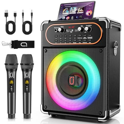 Karaoke Machine with 2 Wireless 0-Delay Microphones for Adults,Portable Bluetooth 5.3 Speaker with Echo Adjustment and Powerful Sound,Supports TWS/TV/Guitar for Family Party,Backyard BBQ(2 Mics) - size: 2 Mics