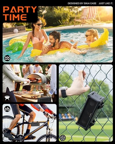 SIKAI CASE Portable Speaker Mount for Anker Soundcore 3, Silicone Case with Adjustable Strap&Handle for Bike/ATV Golf Cart/Shower, Shockproof Dustproof Build Travel Protective Cover, Only Case (Black)