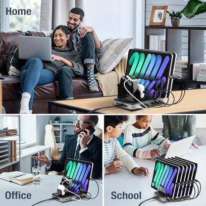 160W 6-Port USB-C and USB-A Charging Station Organizer with 140W PD 3.1 – Includes Cables – for MacBook, iPhone, iPad, AirPods, Smartphones, Tablets, and Gaming Devices - Black