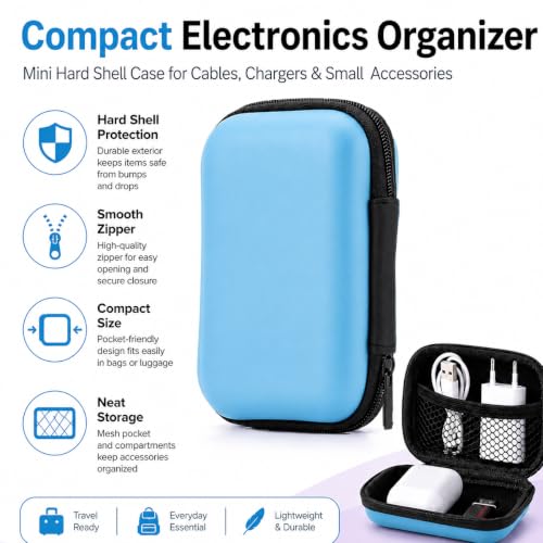Headphone Case Hard Edge Zipper Bag Compact Portable Headset Storage Bag for Wireless,Headphones Earbuds Cables Charging Cable Travel Waterproof Commuting Home - color: Blue