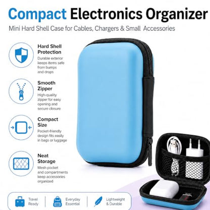 Headphone Case Hard Edge Zipper Bag Compact Portable Headset Storage Bag for Wireless,Headphones Earbuds Cables Charging Cable Travel Waterproof Commuting Home - color: Blue