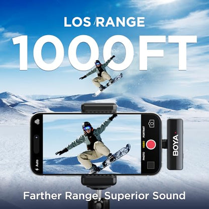 BOYALINK 2 Wireless Lavalier Microphone for iPhone15/16 Android Camera Laptop,48kHz/24-bit,1000ft Range, Mono/Stereo, 30H Use, USB-C/Lightning/TRS Plug Noise Cancellation for TikTok Video Recording