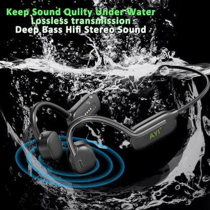 AYI Professional Swim Headphones True Bone Conduction Open Ear Headset MP3 Player Built-in 32G Memory IP68 Underwater Waterproof Bluetooth Earphone for Driving Bicycling Running Skiing-CS05 Black - color: CS05 Black