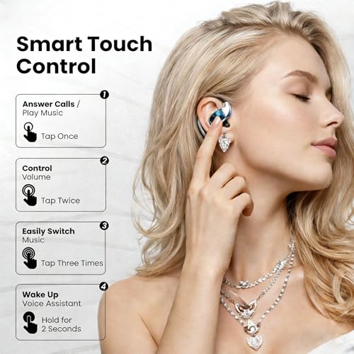 Open-Ear Headphones Bluetooth6.0 IPX5 Wireless Earphones White | Bluetooth6.0 open-ear earhooks, IPX5, Secure non-slip fit, built-in mic, lightweight comfy for running & daily outdoor use - color: ivory white