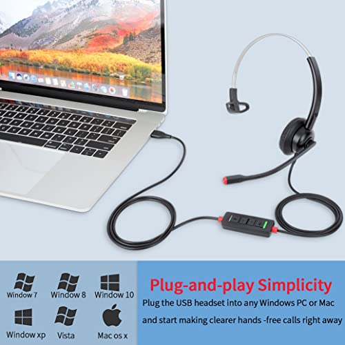 USB Headset with Microphone for PC Laptop Computer Headphone Noise Cancelling Mic for Home Office Online Class Teams Zoom - size: H360M