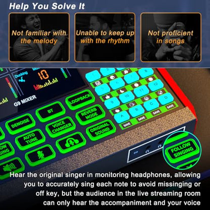Tenlamp G9 Live Sound Card — Game audio mixer with built-in audio interface, compatible with smartphones and computers. Soundboard designed for live streaming and content creation.