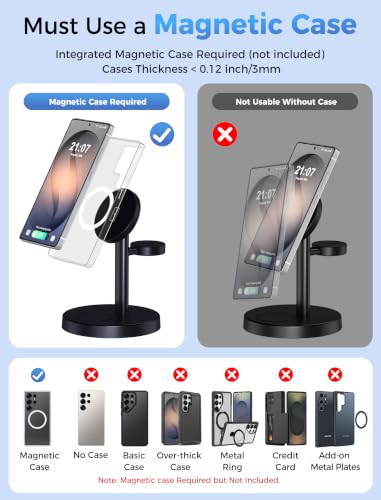 Magnetic Wireless Charger for Samsung, 3 in 1 Super Fast Charging Station Compatible with MagSafe, Phone Charger Stand for Samsung Galaxy S26 Ultra S25 Z Fold/Flip 7, Watch Ultra 8 7 6, Buds 4/3 Pro - color: Black Carbon