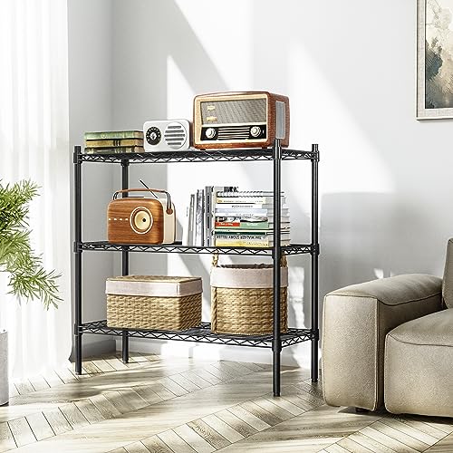 Auslar 3-Tier Heavy Duty Wire Shelving Adjustable Metal Storage Rack Black | Standing Shelving Units, Multi-Purpose Organizer for Kitchen Garage Pantry Laundry, Easy-Assembly Storage Shelf