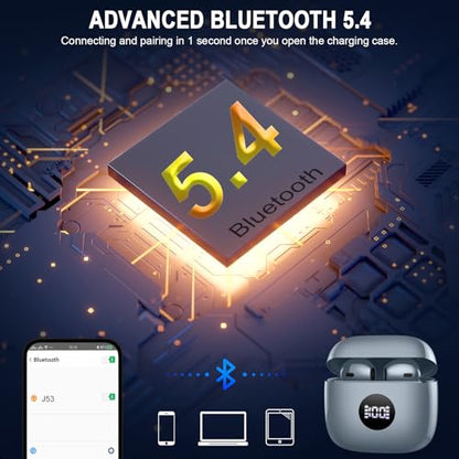Wireless Earbuds, Bluetooth 5.4 Ear Buds, LED Power Display, 6D Bass Stereo | 4 ENC Noise Cancelling Mic, HiFi Stereo, In-Ear Headphones, 40H Playback Mini Case, IP7 Waterproof Sports, for Android iOS - color: Dark Gray