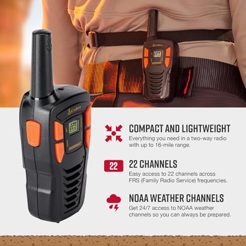 Cobra ACXT145 Compact Walkie Talkies, Rechargeable, Lightweight, black | 22 Channels, Long Range 16-Mile Two-Way Radio Set (2-Pack)