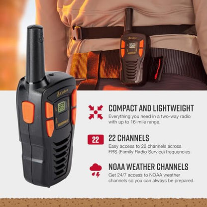 Cobra ACXT145 Compact Walkie Talkies, Rechargeable, Lightweight, black | 22 Channels, Long Range 16-Mile Two-Way Radio Set (2-Pack)