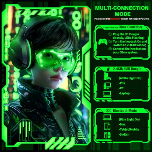 WolfLawS Wireless Gaming Headset with Mic for Xbox Series X|S Xbox One PS5 | 60H Playtime, Low Latency Bluetooth Headphones, Noise Cancelling Microphone, Lightweight Design for PC Mac Switch